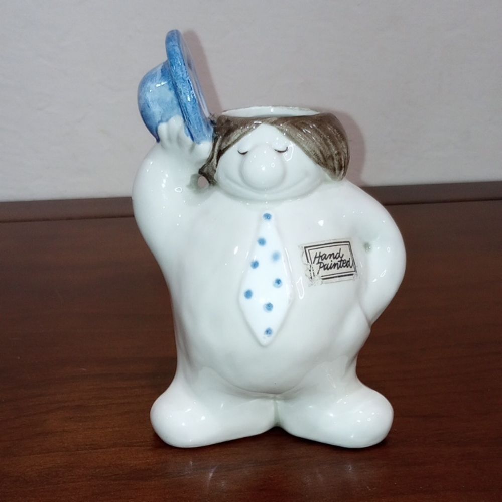 Fitz & Floyd Hats Off 5" Hand painted Ceramic Man Tipping Hat Bud Vase - Vintage